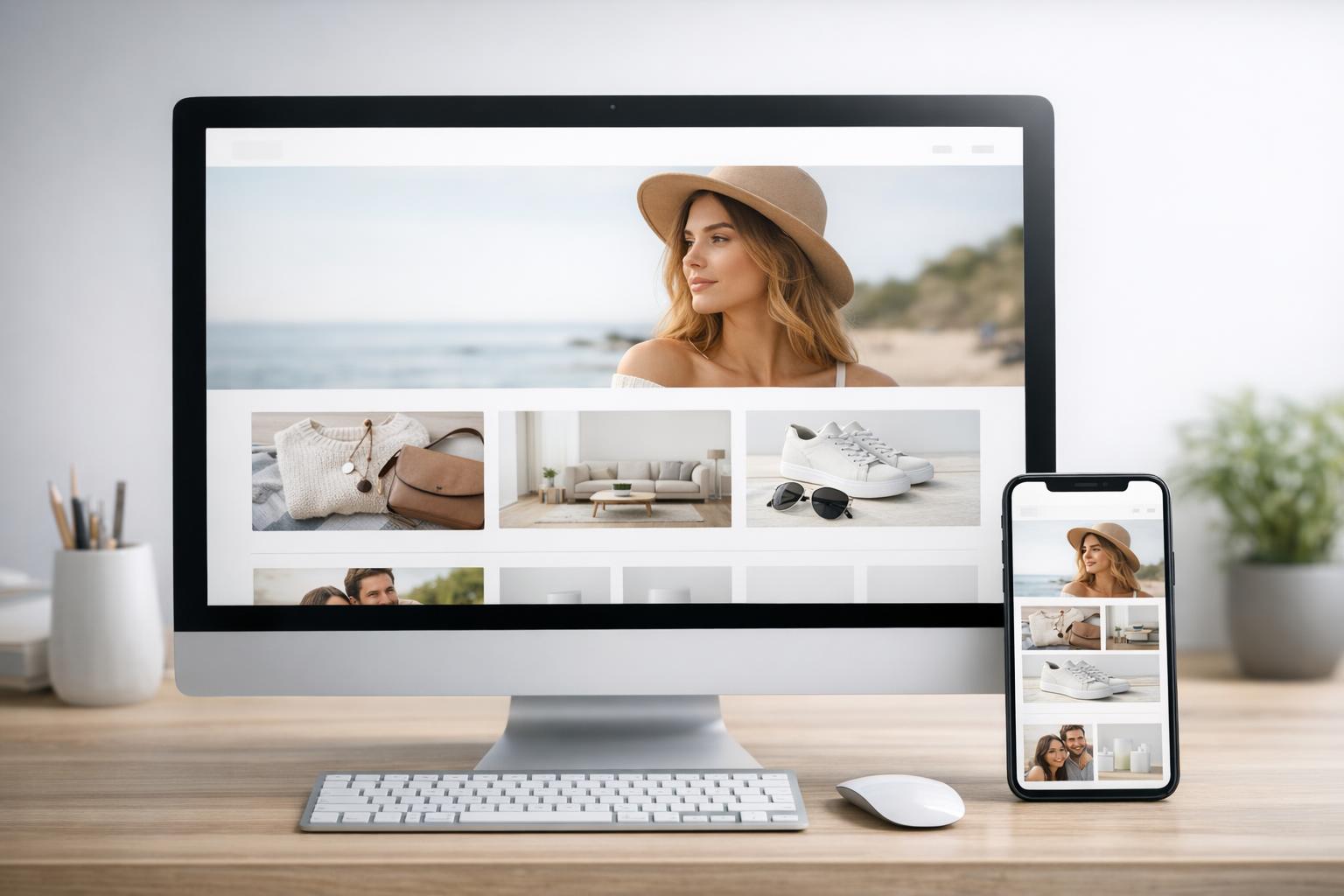 Widok makiety strony internetowej na ekranie komputera i smartfona